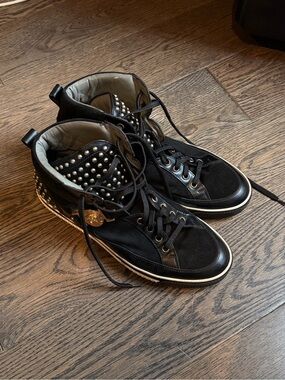 Versace Medusa High Top Sneakers Black Leather Suede Studded EU 41.5